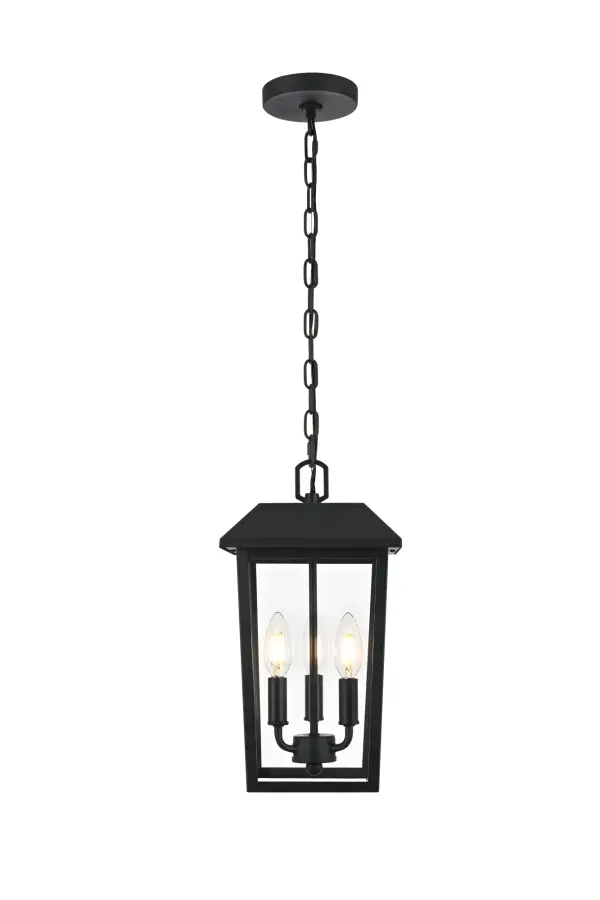 Dimensions
Chain/Rod Length: 60"
Length: 8"
Width: 8"
Height: 15"
Maximum Height: 78.3"
Wire Length: 78"
Specifications
Assembly Required: Yes
Bulb Included: No
Crystal/Glass Color: Clear
Dimmable: Yes
Distressed Finish: no
Dry/Wet/Damp: DAMP
ETL: Yes
Finish (Color): Black
Fixture Material: Iron and Glass
Hanging Device: Chain
Hardware Finish: Black
Harware Material: Iron
Max/Nominal Watt: 120W
Number of Lights: 3
Product Shape: Square
Product Type: Outdoor Lighting
Product Warranty: 1 year limited
Socket Type: E12
Voltage: 110V
Wattage/Bulb: 40W
Weight: 7
Wire Included: Yes
Shipment type: Small Parcel