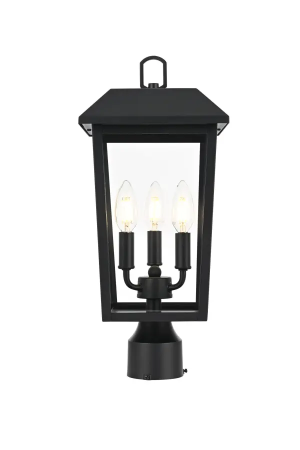 Dimensions
Width: 8"
Height: 18"
Extension: 8"
Wire Length: 8"
Specifications
Assembly Required: Yes
Bulb Included: No
Crystal/Glass Color: Clear
Dimmable: Yes
Distressed Finish: no
Dry/Wet/Damp: WET
ETL: Yes
Finish (Color): Black
Fixture Material: Iron and Glass
Hardware Finish: Black
Harware Material: Iron
Max/Nominal Watt: 120W
Number of Lights: 3
Product Shape: Square
Product Type: Outdoor Lighting
Product Warranty: 1 year limited
Socket Type: E12
Voltage: 110V
Wattage/Bulb: 40W
Weight: 6
Wire Included: Yes
Shipment type: Small Parcel