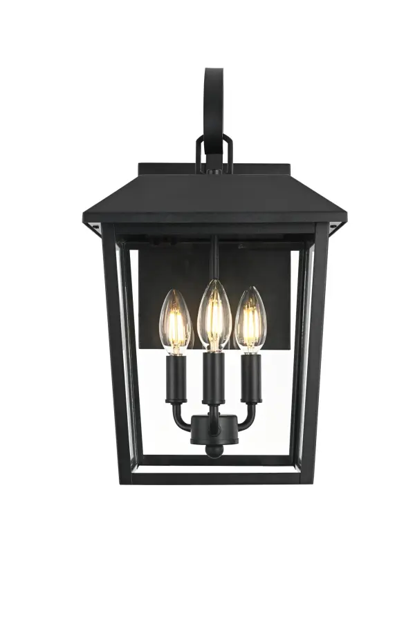 Dimensions
Width: 10"
Height: 17.5"
Extension: 11"
Wire Length: 8"
Specifications
Assembly Required: Yes
Bulb Included: No
Crystal/Glass Color: Clear
Dimmable: Yes
Distressed Finish: no
Dry/Wet/Damp: WET
ETL: Yes
Finish (Color): Black
Fixture Material: Iron and Glass
Hardware Finish: Black
Harware Material: Iron
Max/Nominal Watt: 120W
Number of Lights: 3
Product Shape: Square
Product Type: Outdoor Lighting
Product Warranty: 1 year limited
Socket Type: E12
Voltage: 110V
Wattage/Bulb: 40W
Weight: 9
Wire Included: Yes
Shipment type: Small Parcel