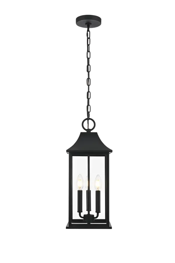 Dimensions
Chain/Rod Length: 60"
Length: 8"
Width: 8"
Height: 20.5"
Maximum Height: 84.1"
Wire Length: 78"
Specifications
Assembly Required: Yes
Bulb Included: No
Crystal/Glass Color: Clear
Dimmable: Yes
Distressed Finish: no
Dry/Wet/Damp: DAMP
ETL: Yes
Finish (Color): Black
Fixture Material: Iron and Glass
Hanging Device: Chain
Hardware Finish: Black
Harware Material: Iron
Max/Nominal Watt: 120W
Number of Lights: 3
Product Shape: Square
Product Type: Outdoor Lighting
Product Warranty: 1 year limited
Socket Type: E12
Voltage: 110V
Wattage/Bulb: 40W
Weight: 8
Wire Included: Yes
Shipment type: Small Parcel