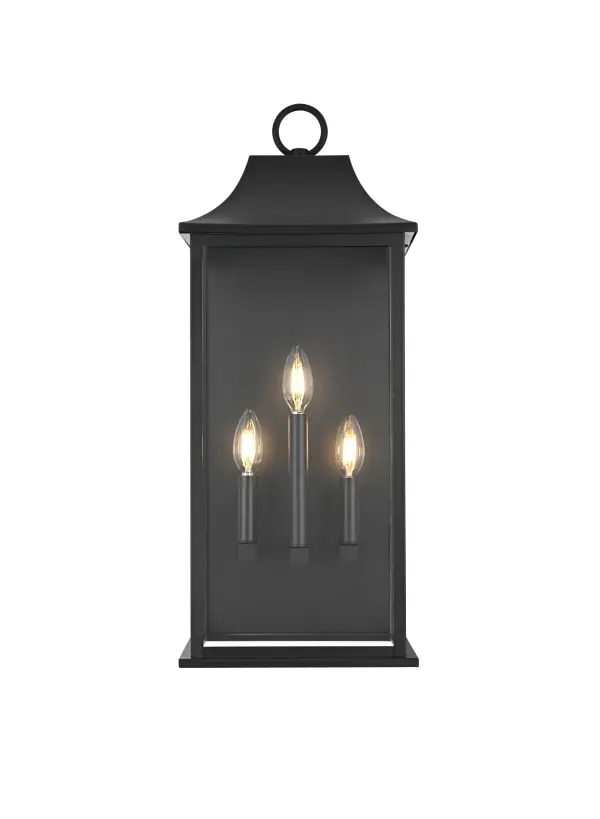 Dimensions
Width: 10"
Height: 25"
Extension: 8"
Wire Length: 25"
Specifications
Assembly Required: Yes
Bulb Included: No
Crystal/Glass Color: Clear
Dimmable: Yes
Distressed Finish: no
Dry/Wet/Damp: WET
ETL: Yes
Finish (Color): Black
Fixture Material: Iron and Glass
Hardware Finish: Black
Harware Material: Iron
Max/Nominal Watt: 120W
Number of Lights: 3
Product Shape: Square
Product Type: Outdoor Lighting
Product Warranty: 1 year limited
Socket Type: E12
Voltage: 110V
Wattage/Bulb: 40W
Weight: 11
Wire Included: Yes
Shipment type: Small Parcel