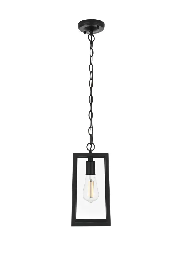 Dimensions
Chain/Rod Length: 39.4"
Length: 6"
Width: 5.5"
Height: 13"
Maximum Height: 56"
Wire Length: 59"
Specifications
Assembly Required: No
Bulb Included: No
Bulb Shape: A19
Dimmable: No
Distressed Finish: No
Dry/Wet/Damp: DAMP
ETL: Yes
Finish (Color): Black and Clear
Fixture Material: Iron and Aluminum and Glass
Hanging Device: Chain
Hardware Finish: Black
Harware Material: Aluminium and Iron
Max/Nominal Watt: 40W
Number of Lights: 1
Product Shape: Rectangle
Product Type: Outdoor Lighting
Product Warranty: 5 year limited
Socket Type: E26
Voltage: 110V - 120V
Wattage/Bulb: 40W
5
Wire Included: Yes
Shipment type: Small Parcel
