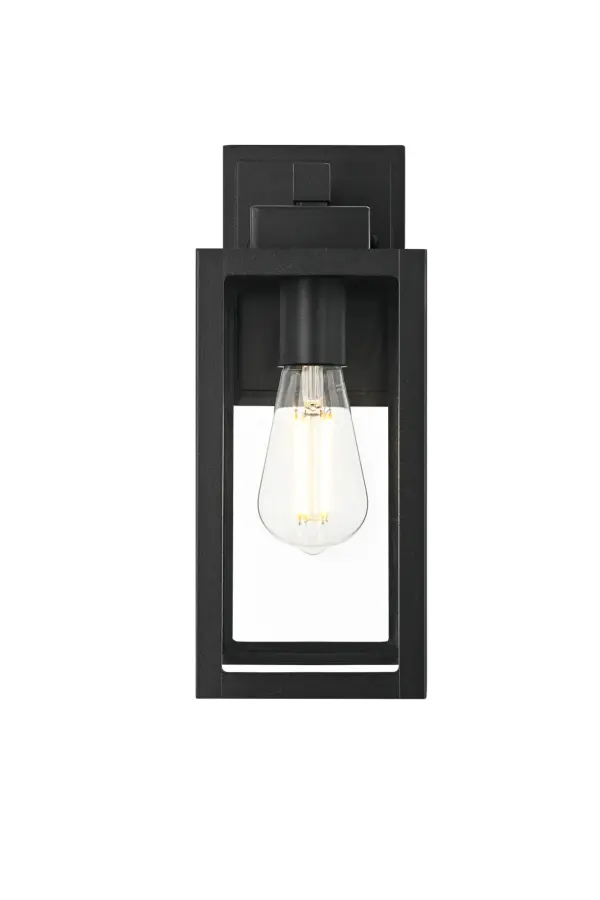 Dimensions
Width: 5"
Height: 13"
Extension: 6"
Wire Length: 7"
Specifications
Assembly Required: No
Bulb Included: No
Bulb Shape: A19
Dimmable: No
Distressed Finish: No
Dry/Wet/Damp: WET
ETL: Yes
Finish (Color): Black and Clear
Fixture Material: Aluminum And Glass
Hardware Finish: Black
Harware Material: Aluminium
Max/Nominal Watt: 40W
Number of Lights: 1
Product Shape: Rectangle
Product Type: Outdoor Lighting
Product Warranty: 5 year limited
Socket Type: E26
Voltage: 110V - 120V
Wattage/Bulb: 40W
5
Wire Included: Yes
Shipment type: Small Parcel