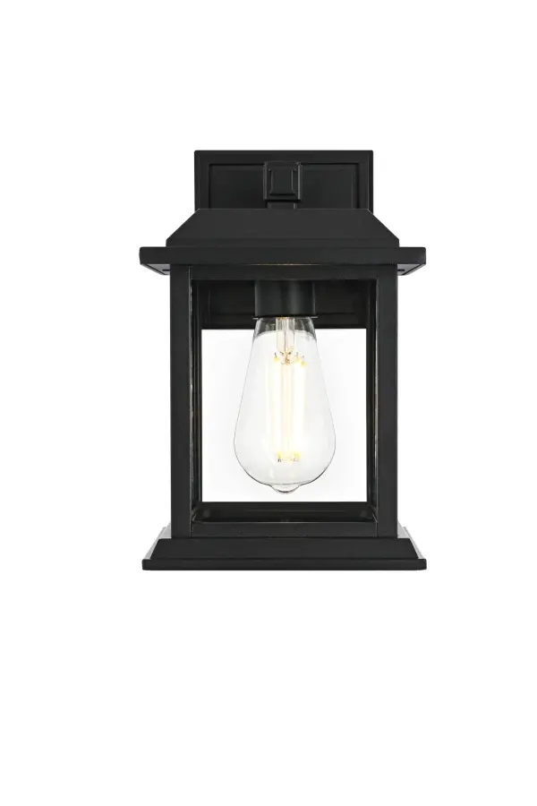 Dimensions
Width: 6.5"
Height: 10"
Extension: 8"
Wire Length: 7"
Specifications
Assembly Required: No
Bulb Included: No
Bulb Shape: A19
Dimmable: No
Distressed Finish: No
Dry/Wet/Damp: WET
ETL: Yes
Finish (Color): Black and Clear
Fixture Material: Aluminum And Glass
Hardware Finish: Black
Harware Material: Aluminium
Max/Nominal Watt: 40W
Number of Lights: 1
Product Shape: Lantern
Product Type: Outdoor Lighting
Product Warranty: 5 year limited
Socket Type: E26
Voltage: 110V - 120V
Wattage/Bulb: 40W
4
Wire Included: Yes
Shipment type: Small Parcel