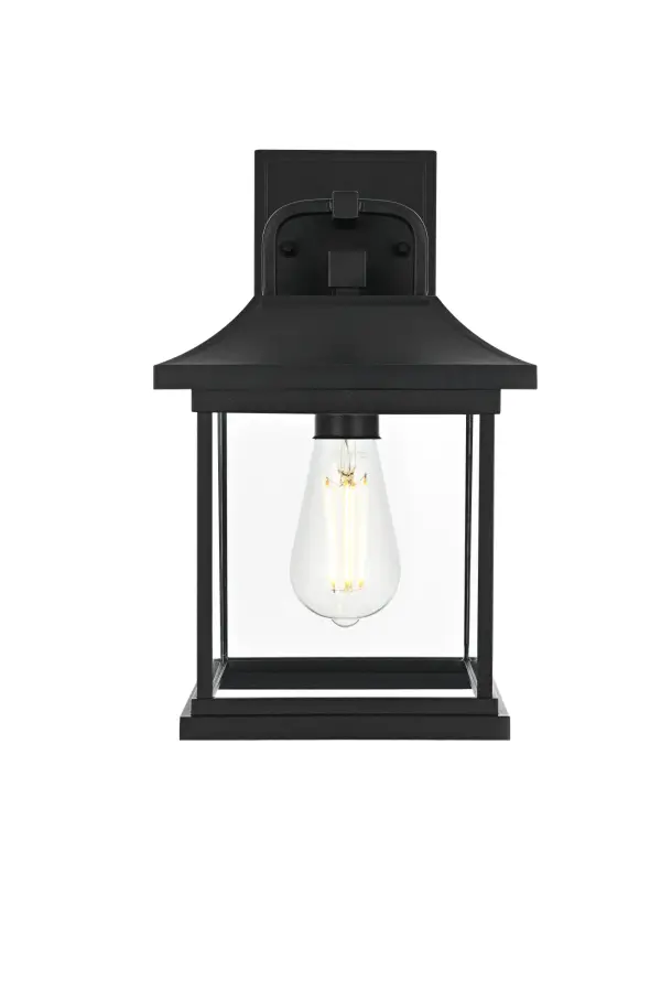 Dimensions
Width: 8"
Height: 13"
Extension: 7"
Wire Length: 7"
Specifications
Assembly Required: No
Bulb Included: No
Bulb Shape: A19
Dimmable: No
Distressed Finish: No
Dry/Wet/Damp: WET
ETL: Yes
Finish (Color): Black and Clear
Fixture Material: Aluminum And Glass
Hardware Finish: Black
Harware Material: Aluminium
Max/Nominal Watt: 40W
Number of Lights: 1
Product Shape: Lantern
Product Type: Outdoor Lighting
Product Warranty: 5 year limited
Socket Type: E26
Voltage: 110V - 120V
Wattage/Bulb: 40W
5
Wire Included: Yes
Shipment type: Small Parcel