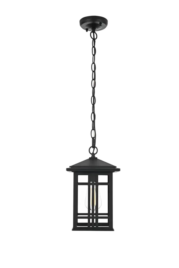 Dimensions
Chain/Rod Length: 39.4"
Length: 7.5"
Width: 7.5"
Height: 12"
Maximum Height: 54"
Wire Length: 59"
Specifications
Assembly Required: No
Bulb Included: No
Bulb Shape: ST18
Dimmable: No
Distressed Finish: No
Dry/Wet/Damp: DAMP
ETL: Yes
Finish (Color): Black and Clear
Fixture Material: Iron and Aluminum and Glass
Hanging Device: Chain
Hardware Finish: Black
Harware Material: Aluminium and Iron
Max/Nominal Watt: 40W
Number of Lights: 1
Product Shape: Lantern
Product Type: Outdoor Lighting
Product Warranty: 5 year limited
Socket Type: E26
Voltage: 110V - 120V
Wattage/Bulb: 40W
5
Wire Included: Yes
Shipment type: Small Parcel