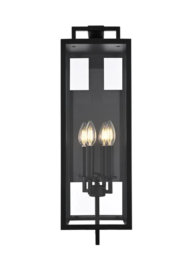 Dimensions
Width: 8"
Height: 26"
Extension: 9"
Wire Length: 8"
Specifications
Assembly Required: Yes
Bulb Included: No
Dimmable: Yes
Distressed Finish: No
Dry/Wet/Damp: Wet
ETL: Yes
Finish (Color): Black
Fixture Material: Iron and Glass
Hardware Finish: Black
Harware Material: Iron
Max/Nominal Watt: 160W
Number of Lights: 4
Product Type: Outdoor Lighting
Product Warranty: 1 year limited
Socket Type: E12
UL & ULC Standard: No
Voltage: 110V - 125V
Wattage/Bulb: 40W
Weight: 12
Wire Included: Yes
Shipment type: Small Parcel