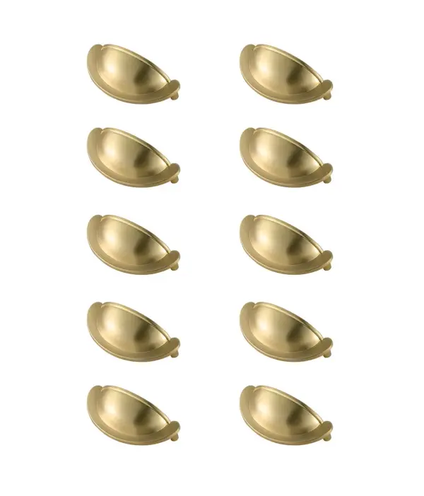 The classic cup pulls are a perfect upgrade to any kitchen, bathroom, or furniture. They are easy to install and provides a beautiful accent to your furniture. Each of the hardware conveniently comes with two sets of mounting screws to save your time and trip to the hardware store. The ten pack hardware is packaged individually to protect scratches of your timeless investment during shipping. Collection: Claude Rooms: Bathroom, Kitchen Finish: Brushed Gold Width: 1.30" Height: 0.50" Length: 3.10" Weight: 1.50 lb Extension from Wall: 0.50" Material: Metal Country of Origin: China Manufacturer Warranty: 1 year limited