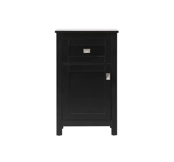 Specification Sheet
Dimensions
Length: 18"
Width: 13"
Height: 30"
Table Top Width: 18"
Specifications
Assembly Required: NO
Distressed Finish: NO
Finish (Color): Black
Cabinet Material: MDF
Hardware Finish: Brushed nickel
Harware Material: Zinc Alloy
Product Shape: Rectangle
Product Type: Bathroom Storage Cabinet
Product Warranty: 1 year limited
Weight: 35
Wire Included: No
Wood Type: MDF
Shipment type: Small Parcel
US Shipping Cost: $39.00
Drawers
Drawers Included: YES
Number of Drawers: 1
False Drawers: NO
Drawer Width: 13.9
Drawer Depth: 10.43
Drawer Height: 6.61
Drawer Handle Designs: Bar pull
Shelves
Number of Shelves: 0
Cabinets
Number of Cabinets: 1
Cabinet Interior Width: 13.9
Cabinet Interior Depth: 11.02
Cabinet Interior Height: 15.91