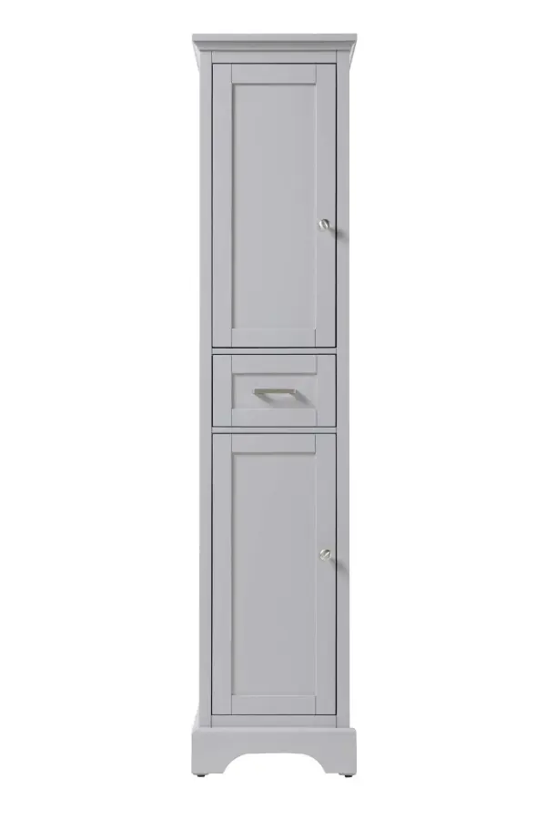Specification Sheet
Dimensions
Length: 16"
Width: 20"
Height: 72"
Table Top Width: 16"
Specifications
Assembly Required: NO
Distressed Finish: NO
Finish (Color): Grey
Cabinet Material: Solid Wood and MDF
Hardware Finish: Brushed nickel
Harware Material: Aluminum alloy
Product Shape: Rectangle
Product Type: Bathroom Storage Cabinet
Product Warranty: 1 year limited
123
Wire Included: No
Wood Type: Rubberwood
Shipment type: LTL
Drawers
Drawers Included: Yes
Number of Drawers: 1
False Drawers: NO
Drawer Width: 11.8
Drawer Depth: 14
Drawer Height: 7
Drawer Handle Designs: Bar pulls
Shelves
Number of Shelves: 2
Shelf Width: 12
Cabinets
Number of Cabinets: 2
Cabinet Interior Width: 12
Cabinet Interior Depth: 19.6
Cabinet Interior Height: 27.6