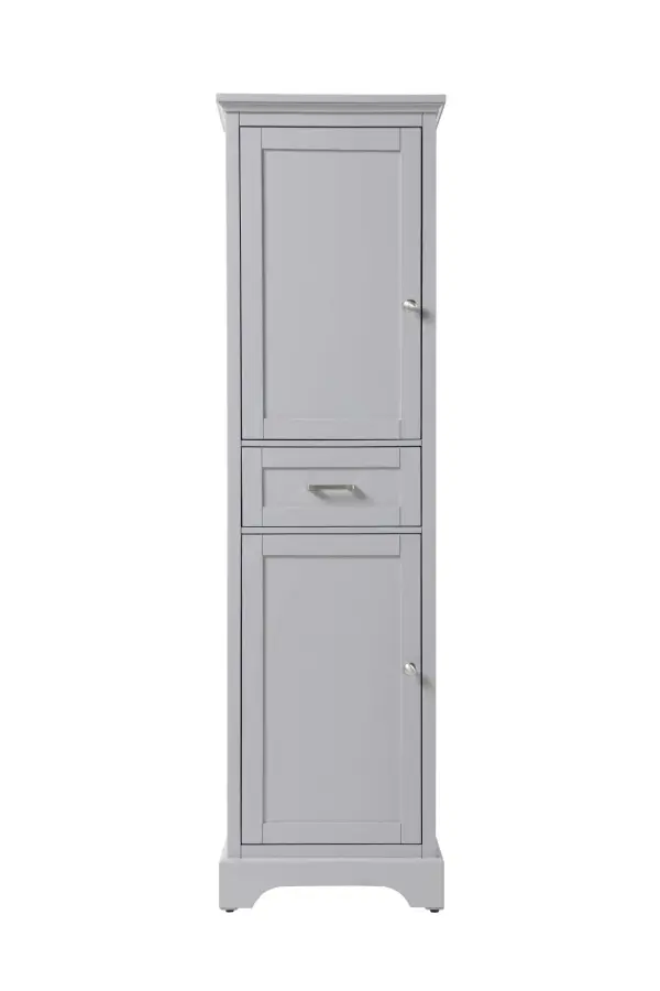 Specification Sheet
Dimensions
Length: 20"
Width: 20"
Height: 72"
Table Top Width: 20"
Specifications
Assembly Required: NO
Distressed Finish: NO
Finish (Color): Grey
Cabinet Material: Solid Wood and MDF
Hardware Finish: Brushed nickel
Harware Material: Aluminum alloy
Product Shape: Rectangle
Product Type: Bathroom Storage Cabinet
Product Warranty: 1 year limited
139
Wire Included: No
Wood Type: Rubberwood
Shipment type: LTL
Drawers
Drawers Included: Yes
Number of Drawers: 1
False Drawers: NO
Drawer Width: 15.8
Drawer Depth: 14
Drawer Height: 7
Drawer Handle Designs: Bar pulls
Shelves
Number of Shelves: 2
Shelf Width: 16.1
Cabinets
Number of Cabinets: 2
Cabinet Interior Width: 16.1
Cabinet Interior Depth: 19.6
Cabinet Interior Height: 27.6