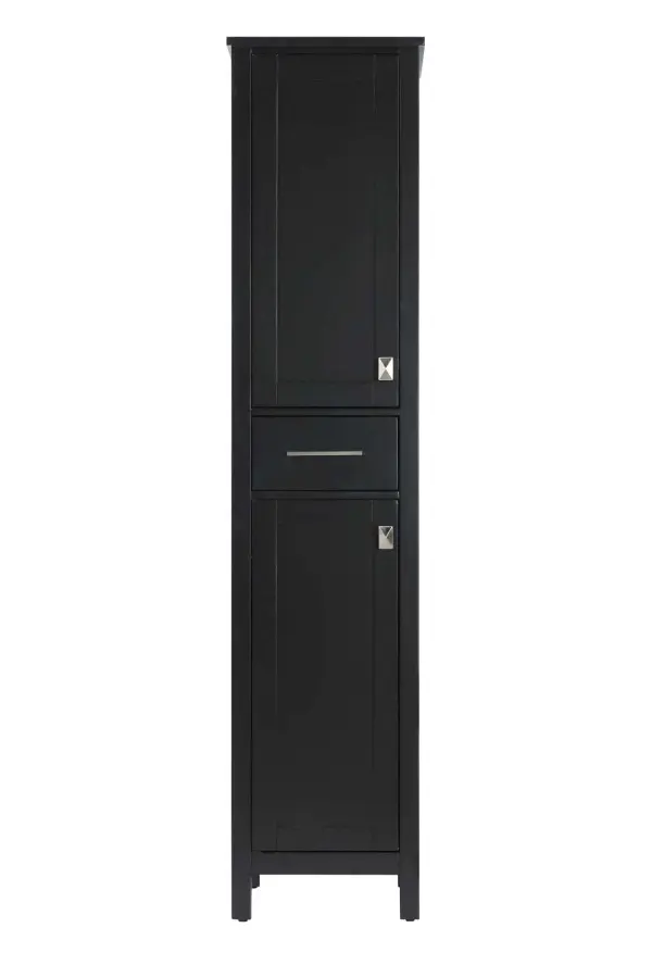 Specification Sheet
Dimensions
Length: 16"
Width: 18"
Height: 72"
Table Top Width: 16"
Specifications
Assembly Required: NO
Distressed Finish: NO
Finish (Color): Black
Cabinet Material: Solid Wood and MDF
Hardware Finish: Brushed nickel
Harware Material: Aluminum alloy
Product Shape: Rectangle
Product Type: Bathroom Storage Cabinet
Product Warranty: 1 year limited
108
Wire Included: No
Wood Type: Rubberwood
Shipment type: Oversized Ground
Drawers
Drawers Included: Yes
Number of Drawers: 1
False Drawers: NO
Drawer Width: 11.8
Drawer Depth: 14
Drawer Height: 6.1
Drawer Handle Designs: Bar pulls
Shelves
Number of Shelves: 2
Shelf Width: 12
Cabinets
Number of Cabinets: 2
Cabinet Interior Width: 12
Cabinet Interior Depth: 15.4
Cabinet Interior Height: 28.9