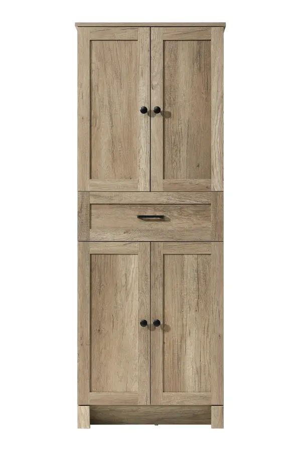 Specification Sheet
Dimensions
Length: 24"
Width: 18"
Height: 65"
Table Top Width: 24"
Specifications
Assembly Required: NO
Distressed Finish: NO
Finish (Color): Natural Oak
Cabinet Material: MDF
Hardware Finish: Black
Harware Material: Metal
Product Shape: Rectangle
Product Type: Bathroom Storage Cabinet
Product Warranty: 1 year limited
130
Wire Included: No
Shipment type: LTL
Drawers
Drawers Included: YES
Number of Drawers: 1
False Drawers: NO
Drawer Width: 23.23
Drawer Depth: 12.4
Drawer Height: 8.03
Drawer Handle Designs: Bar pull
Shelves
Number of Shelves: 2
Shelf Width: 21.97
Cabinets
Number of Cabinets: 2
Cabinet Interior Width: 21.97
Cabinet Interior Depth: 16.89
Cabinet Interior Height: 25.98