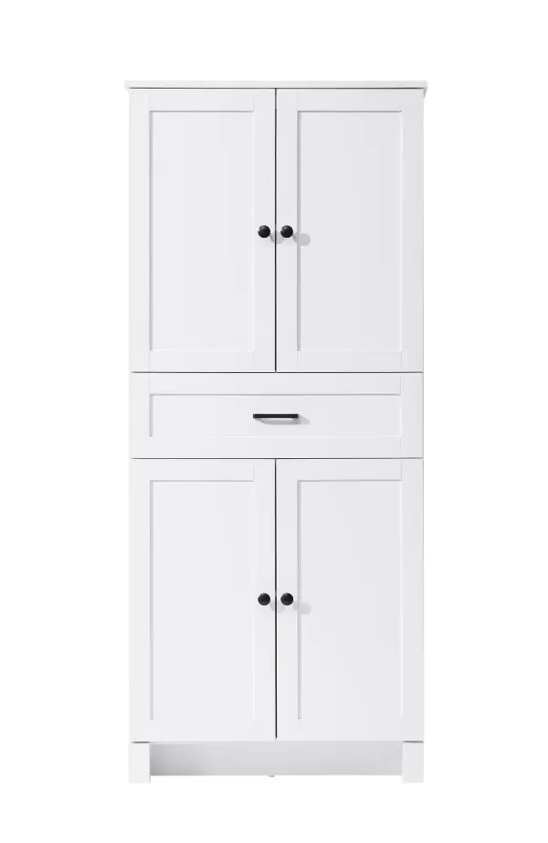 Specification Sheet
Dimensions
Length: 28"
Width: 18"
Height: 65"
Table Top Width: 28"
Specifications
Assembly Required: NO
Distressed Finish: NO
Finish (Color): White
Cabinet Material: MDF
Hardware Finish: Black
Harware Material: Metal
Product Shape: Rectangle
Product Type: Bathroom Storage Cabinet
Product Warranty: 1 year limited
144
Wire Included: No
Shipment type: LTL
Drawers
Drawers Included: YES
Number of Drawers: 1
False Drawers: NO
Drawer Width: 27.17
Drawer Depth: 12.4
Drawer Height: 8.03
Drawer Handle Designs: Bar pull
Shelves
Number of Shelves: 3
Shelf Width: 25.91
Cabinets
Number of Cabinets: 2
Cabinet Interior Width: 25.91
Cabinet Interior Depth: 16.89
Cabinet Interior Height: 25.98