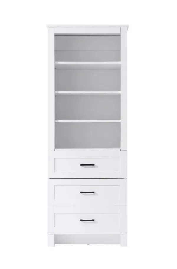 Specification Sheet
Dimensions
Length: 24"
Width: 18"
Height: 65"
Table Top Width: 24"
Specifications
Assembly Required: NO
Distressed Finish: NO
Finish (Color): White
Cabinet Material: MDF
Hardware Finish: Black
Harware Material: Metal
Product Shape: Rectangle
Product Type: Bathroom Storage Cabinet
Product Warranty: 1 year limited
137
Wire Included: No
Shipment type: LTL
Drawers
Drawers Included: YES
Number of Drawers: 2
False Drawers: NO
Drawer Width: 23.23
Drawer Depth: 12.4
Drawer Height: DW1:8.03
DW2:16.14
Drawer Handle Designs: Bar pull
Shelves
Number of Shelves: 3
Shelf Width: 21.97
Cabinets
Number of Cabinets: 1
Cabinet Interior Width: 21.97
Cabinet Interior Depth: 16.89
Cabinet Interior Height: 35.65
