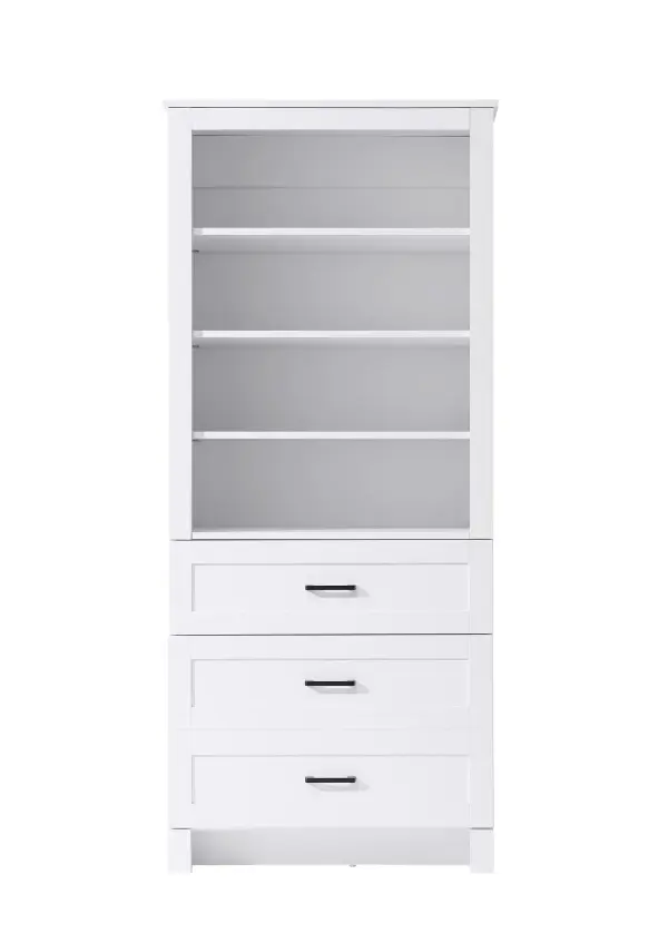 Specification Sheet
Dimensions
Length: 28"
Width: 18"
Height: 65"
Table Top Width: 28"
Specifications
Assembly Required: NO
Distressed Finish: NO
Finish (Color): White
Cabinet Material: MDF
Hardware Finish: Black
Harware Material: Metal
Product Shape: Rectangle
Product Type: Bathroom Storage Cabinet
Product Warranty: 1 year limited
151
Wire Included: No
Shipment type: LTL
Drawers
Drawers Included: YES
Number of Drawers: 2
False Drawers: NO
Drawer Width: 27.17
Drawer Depth: 12.4
Drawer Height: DW1:8.03
DW2:16.14
Drawer Handle Designs: Bar pull
Shelves
Number of Shelves: 3
Shelf Width: 25.91
Cabinets
Number of Cabinets: 1
Cabinet Interior Width: 25.91
Cabinet Interior Depth: 16.89
Cabinet Interior Height: 35.65