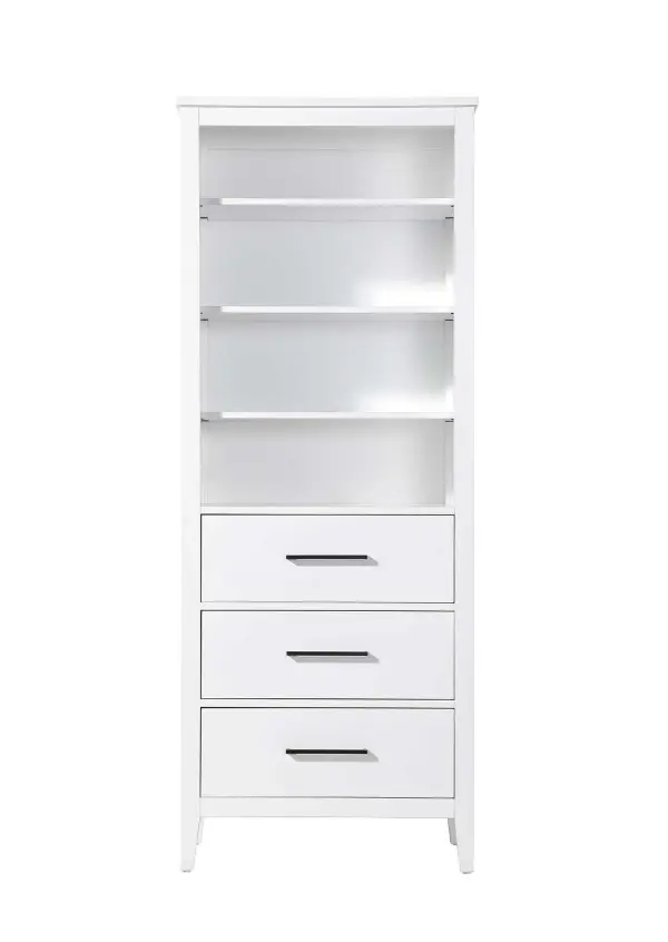 Dimensions
Length: 28"
Width: 18"
Height: 72"
Extension:
Depth:
Table Top Width: 28"
Specifications
Assembly Required: NO
Distressed Finish: NO
Finish (Color): White
Cabinet Material: MDF and Solid wood
Hardware Finish: Black
Harware Material: Aluminum alloy
Product Shape: Rectangle
Product Type: Bathroom Storage Cabinet
Product Warranty: 1 year limited
161
Wire Included: No
Wood Type: rubberwood
Shipment type: LTL
Drawers
Drawers Included: YES
Number of Drawers: 3
False Drawers: NO
Drawer Width: 23.375
Drawer Depth: 15.125
Drawer Height: 8.375
Drawer Handle Designs: Bar pull
Shelves
Number of Shelves: 3
Shelf Width: 25.25
Cabinets
Number of Cabinets: 0
Cabinet Interior Width:
Cabinet Interior Depth:
Cabinet Interior Height: