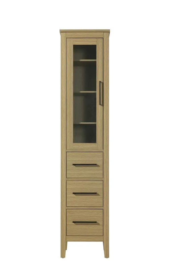 Dimensions
Length: 16"
Width: 18"
Height: 72"
Extension:
Depth:
Table Top Width: 16"
Specifications
Assembly Required: NO
Distressed Finish: NO
Finish (Color): Honey Brown
Cabinet Material: MDF and Solid wood and glass
Hardware Finish: Black
Harware Material: Aluminum alloy
Product Shape: Rectangle
Product Type: Bathroom Storage Cabinet
Product Warranty: 1 year limited
125
Wire Included: No
Wood Type: rubberwood
Shipment type: LTL
Drawers
Drawers Included: YES
Number of Drawers: 3
False Drawers: NO
Drawer Width: 11.25
Drawer Depth: 15.125
Drawer Height: 8.375
Drawer Handle Designs: Bar pull
Shelves
Number of Shelves: 3
Shelf Width: 13.25
Cabinets
Number of Cabinets: 1
Cabinet Interior Width: 11.25
Cabinet Interior Depth: 17.32
Cabinet Interior Height: 35.25