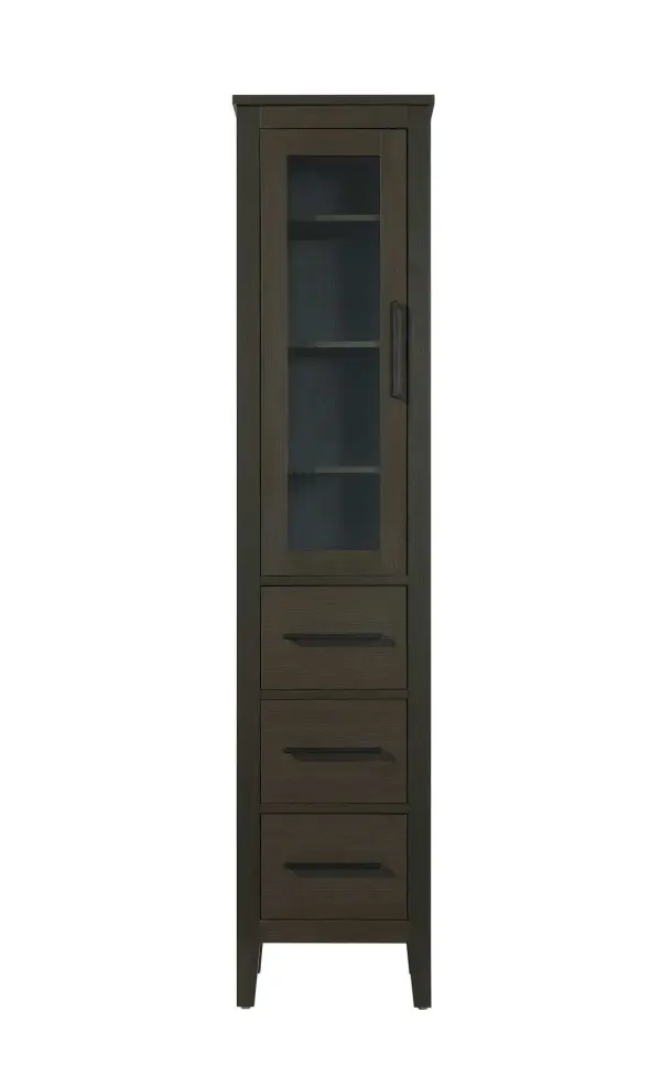 Dimensions
Length: 16"
Width: 18"
Height: 72"
Extension:
Depth:
Table Top Width: 16"
Specifications
Assembly Required: NO
Distressed Finish: NO
Finish (Color): Mocha Brown
Cabinet Material: MDF and Solid wood and glass
Hardware Finish: Black
Harware Material: Aluminum alloy
Product Shape: Rectangle
Product Type: Bathroom Storage Cabinet
Product Warranty: 1 year limited
125
Wire Included: No
Wood Type: rubberwood
Shipment type: LTL
Drawers
Drawers Included: YES
Number of Drawers: 3
False Drawers: NO
Drawer Width: 11.25
Drawer Depth: 15.125
Drawer Height: 8.375
Drawer Handle Designs: Bar pull
Shelves
Number of Shelves: 3
Shelf Width: 13.25
Cabinets
Number of Cabinets: 1
Cabinet Interior Width: 11.25
Cabinet Interior Depth: 17.32
Cabinet Interior Height: 35.25