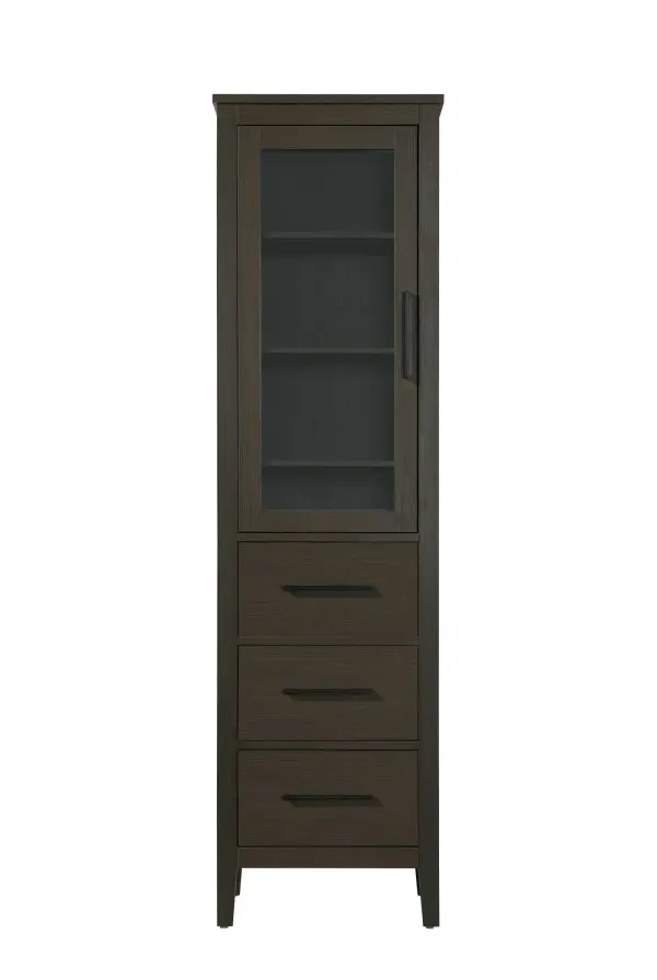 Dimensions
Length: 20"
Width: 18"
Height: 72"
Extension:
Depth:
Table Top Width: 20"
Specifications
Assembly Required: NO
Distressed Finish: NO
Finish (Color): Mocha Brown
Cabinet Material: MDF and Solid wood and glass
Hardware Finish: Black
Harware Material: Aluminum alloy
Product Shape: Rectangle
Product Type: Bathroom Storage Cabinet
Product Warranty: 1 year limited
143
Wire Included: No
Wood Type: rubberwood
Shipment type: LTL
Drawers
Drawers Included: YES
Number of Drawers: 3
False Drawers: NO
Drawer Width: 15.375
Drawer Depth: 15.125
Drawer Height: 8.375
Drawer Handle Designs: Bar pull
Shelves
Number of Shelves: 3
Shelf Width: 17.25
Cabinets
Number of Cabinets: 1
Cabinet Interior Width: 15.375
Cabinet Interior Depth: 17.32
Cabinet Interior Height: 35.25