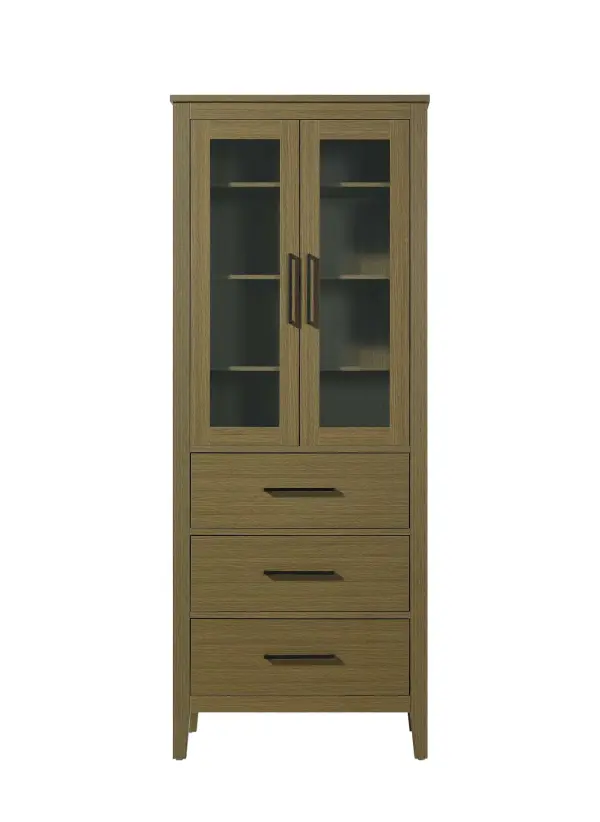 Dimensions
Length: 28"
Width: 18"
Height: 72"
Extension:
Depth:
Table Top Width: 28"
Specifications
Assembly Required: NO
Distressed Finish: NO
Finish (Color): Chestnut Brown
Cabinet Material: MDF and Solid wood and glass
Hardware Finish: Black
Harware Material: Aluminum alloy
Product Shape: Rectangle
Product Type: Bathroom Storage Cabinet
Product Warranty: 1 year limited
176
Wire Included: No
Wood Type: rubberwood
Shipment type: LTL
Drawers
Drawers Included: YES
Number of Drawers: 3
False Drawers: NO
Drawer Width: 23.375
Drawer Depth: 15.125
Drawer Height: 8.375
Drawer Handle Designs: Bar pull
Shelves
Number of Shelves: 3
Shelf Width: 25.25
Cabinets
Number of Cabinets: 1
Cabinet Interior Width: 23.25
Cabinet Interior Depth: 17.32
Cabinet Interior Height: 35.25