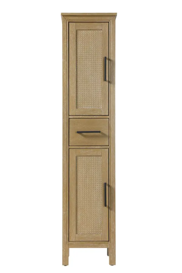 Dimensions
Length: 16"
Width: 18"
Height: 72"
Extension:
Depth:
Table Top Width: 16"
Specifications
Assembly Required: NO
Distressed Finish: NO
Finish (Color): Linen oak
Cabinet Material: MDF and Solid wood
Hardware Finish: Black
Harware Material: Aluminum alloy
Product Shape: Rectangle
Product Type: Bathroom Storage Cabinet
Product Warranty: 1 year limited
106
Wire Included: No
Wood Type: rubberwood
Shipment type: LTL
Drawers
Drawers Included: YES
Number of Drawers: 1
False Drawers: NO
Drawer Width: 11.25
Drawer Depth: 15.125
Drawer Height: 7.625
Drawer Handle Designs: Bar pull
Shelves
Number of Shelves: 2
Shelf Width: 13.25
Cabinets
Number of Cabinets: 2
Cabinet Interior Width: 11.25
Cabinet Interior Depth: 17.32
Cabinet Interior Height: 26.875,27.125