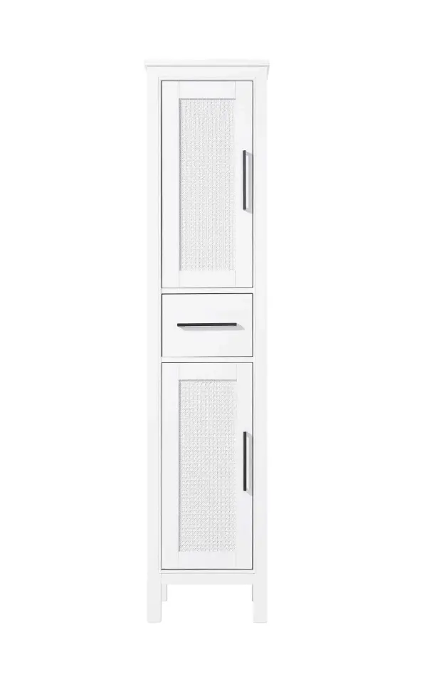 Dimensions
Length: 16"
Width: 18"
Height: 72"
Extension:
Depth:
Table Top Width: 16"
Specifications
Assembly Required: NO
Distressed Finish: NO
Finish (Color): White
Cabinet Material: MDF and Solid wood
Hardware Finish: Black
Harware Material: Aluminum alloy
Product Shape: Rectangle
Product Type: Bathroom Storage Cabinet
Product Warranty: 1 year limited
106
Wire Included: No
Wood Type: rubberwood
Shipment type: LTL
Drawers
Drawers Included: YES
Number of Drawers: 1
False Drawers: NO
Drawer Width: 11.25
Drawer Depth: 15.125
Drawer Height: 7.625
Drawer Handle Designs: Bar pull
Shelves
Number of Shelves: 2
Shelf Width: 13.25
Cabinets
Number of Cabinets: 2
Cabinet Interior Width: 11.25
Cabinet Interior Depth: 17.32
Cabinet Interior Height: 26.875,27.125