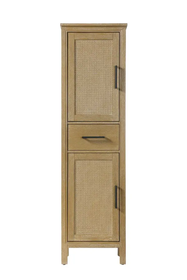 Dimensions
Length: 20"
Width: 18"
Height: 72"
Extension:
Depth:
Table Top Width: 20"
Specifications
Assembly Required: NO
Distressed Finish: NO
Finish (Color): Linen oak
Cabinet Material: MDF and Solid wood
Hardware Finish: Black
Harware Material: Aluminum alloy
Product Shape: Rectangle
Product Type: Bathroom Storage Cabinet
Product Warranty: 1 year limited
121
Wire Included: No
Wood Type: rubberwood
Shipment type: LTL
Drawers
Drawers Included: YES
Number of Drawers: 1
False Drawers: NO
Drawer Width: 15.375
Drawer Depth: 15.125
Drawer Height: 7.625
Drawer Handle Designs: Bar pull
Shelves
Number of Shelves: 2
Shelf Width: 17.25
Cabinets
Number of Cabinets: 2
Cabinet Interior Width: 15.375
Cabinet Interior Depth: 17.32
Cabinet Interior Height: 26.875,27.125