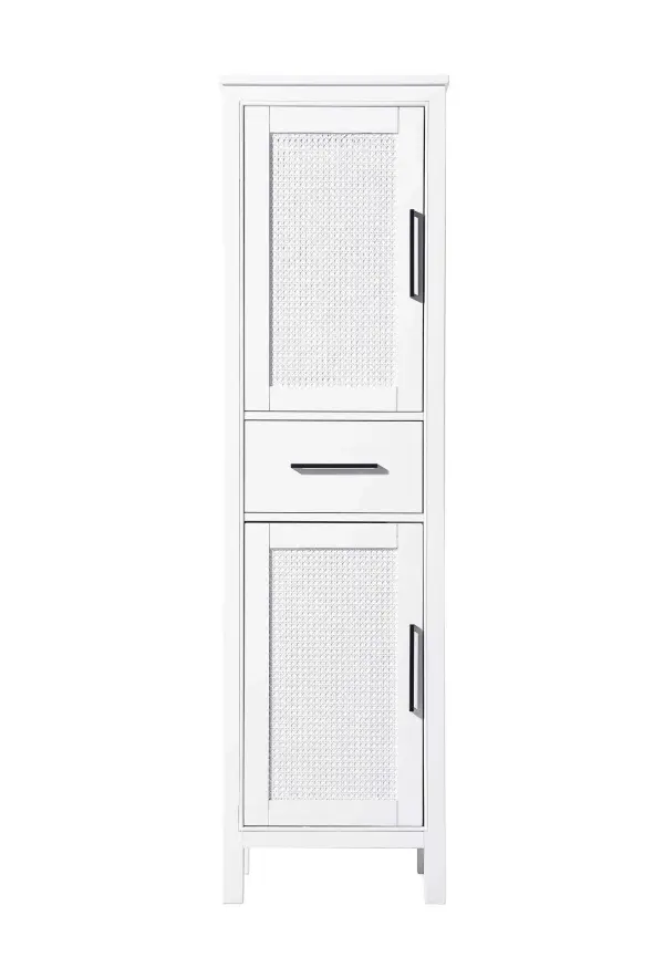 Dimensions
Length: 20"
Width: 18"
Height: 72"
Extension:
Depth:
Table Top Width: 20"
Specifications
Assembly Required: NO
Distressed Finish: NO
Finish (Color): White
Cabinet Material: MDF and Solid wood
Hardware Finish: Black
Harware Material: Aluminum alloy
Product Shape: Rectangle
Product Type: Bathroom Storage Cabinet
Product Warranty: 1 year limited
121
Wire Included: No
Wood Type: rubberwood
Shipment type: LTL
Drawers
Drawers Included: YES
Number of Drawers: 1
False Drawers: NO
Drawer Width: 15.375
Drawer Depth: 15.125
Drawer Height: 7.625
Drawer Handle Designs: Bar pull
Shelves
Number of Shelves: 2
Shelf Width: 17.25
Cabinets
Number of Cabinets: 2
Cabinet Interior Width: 15.375
Cabinet Interior Depth: 17.32
Cabinet Interior Height: 26.875,27.125