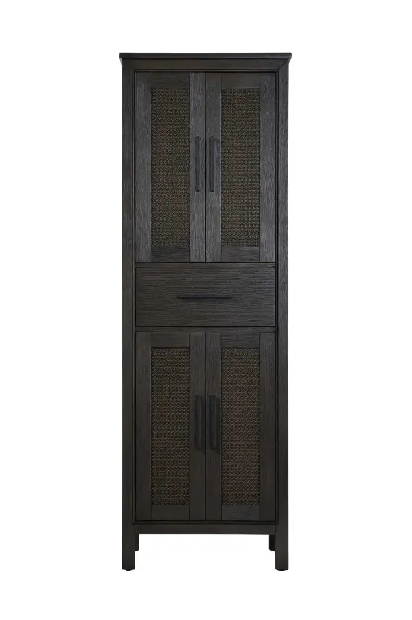 Dimensions
Length: 24"
Width: 18"
Height: 72"
Extension:
Depth:
Table Top Width: 24"
Specifications
Assembly Required: NO
Distressed Finish: NO
Finish (Color): Chocolate Oak
Cabinet Material: MDF and Solid wood
Hardware Finish: Black
Harware Material: Aluminum alloy
Product Shape: Rectangle
Product Type: Bathroom Storage Cabinet
Product Warranty: 1 year limited
136
Wire Included: No
Wood Type: rubberwood
Shipment type: LTL
Drawers
Drawers Included: YES
Number of Drawers: 1
False Drawers: NO
Drawer Width: 19.375
Drawer Depth: 15.125
Drawer Height: 7.625
Drawer Handle Designs: Bar pull
Shelves
Number of Shelves: 2
Shelf Width: 21.25
Cabinets
Number of Cabinets: 2
Cabinet Interior Width: 19.375
Cabinet Interior Depth: 17.32
Cabinet Interior Height: 26.875,27.125