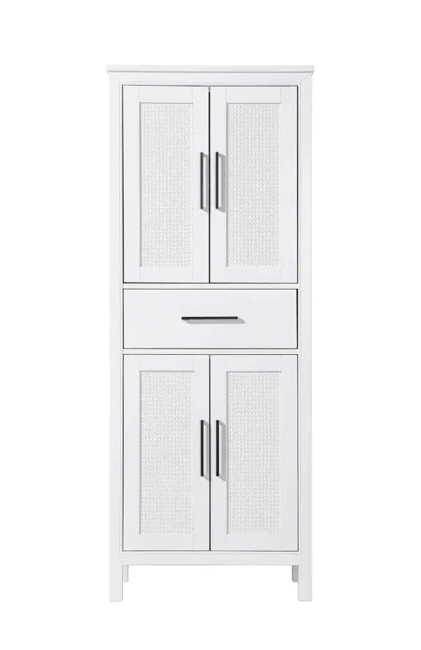Dimensions
Length: 28"
Width: 18"
Height: 72"
Extension:
Depth:
Table Top Width: 28"
Specifications
Assembly Required: NO
Distressed Finish: NO
Finish (Color): White
Cabinet Material: MDF and Solid wood
Hardware Finish: Black
Harware Material: Aluminum alloy
Product Shape: Rectangle
Product Type: Bathroom Storage Cabinet
Product Warranty: 1 year limited
150
Wire Included: No
Wood Type: rubberwood
Shipment type: LTL
Drawers
Drawers Included: YES
Number of Drawers: 1
False Drawers: NO
Drawer Width: 23.25
Drawer Depth: 15.125
Drawer Height: 7.625
Drawer Handle Designs: Bar pull
Shelves
Number of Shelves: 2
Shelf Width: 25.25
Cabinets
Number of Cabinets: 2
Cabinet Interior Width: 23.25
Cabinet Interior Depth: 17.32
Cabinet Interior Height: 26.875,27.125