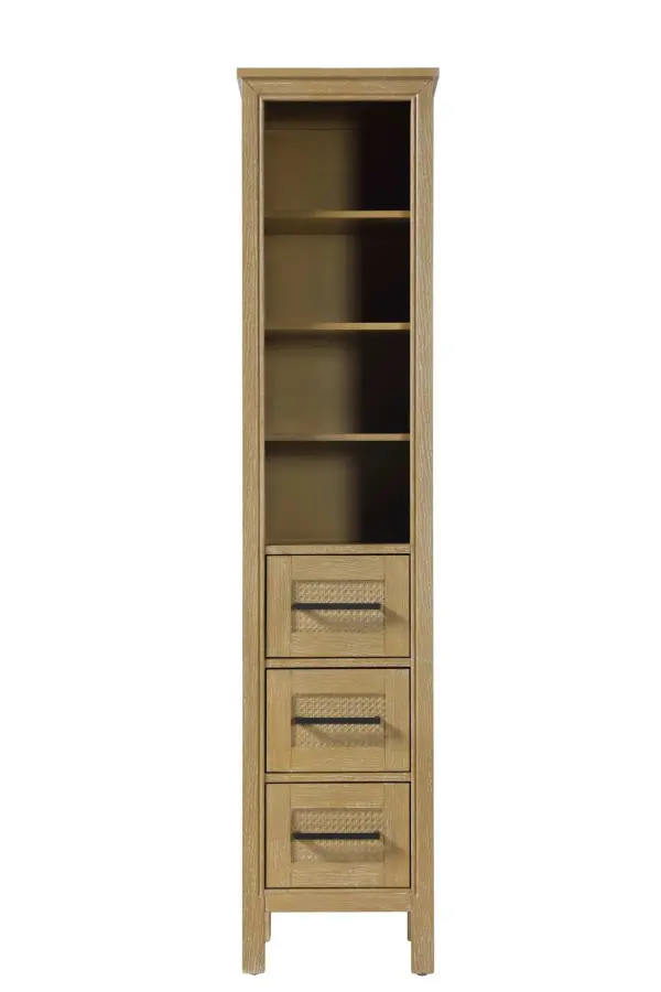 Dimensions
Length: 16"
Width: 18"
Height: 72"
Extension:
Depth:
Table Top Width: 16"
Specifications
Assembly Required: NO
Distressed Finish: NO
Finish (Color): Linen oak
Cabinet Material: MDF and Solid wood
Hardware Finish: Black
Harware Material: Aluminum alloy
Product Shape: Rectangle
Product Type: Bathroom Storage Cabinet
Product Warranty: 1 year limited
119
Wire Included: No
Wood Type: rubberwood
Shipment type: LTL
Drawers
Drawers Included: YES
Number of Drawers: 3
False Drawers: NO
Drawer Width: 11.25
Drawer Depth: 15.125
Drawer Height: 8.375
Drawer Handle Designs: Bar pull
Shelves
Number of Shelves: 3
Shelf Width: 13.25
Cabinets
Number of Cabinets: 0
Cabinet Interior Width:
Cabinet Interior Depth:
Cabinet Interior Height: