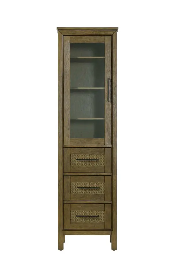 Dimensions
Length: 20"
Width: 18"
Height: 72"
Extension:
Depth:
Table Top Width: 20"
Specifications
Assembly Required: NO
Distressed Finish: NO
Finish (Color): Hazel Oak
Cabinet Material: MDF and Solid wood and glass
Hardware Finish: Black
Harware Material: Aluminum alloy
Product Shape: Rectangle
Product Type: Bathroom Storage Cabinet
Product Warranty: 1 year limited
143
Wire Included: No
Wood Type: rubberwood
Shipment type: LTL
Drawers
Drawers Included: YES
Number of Drawers: 3
False Drawers: NO
Drawer Width: 15.375
Drawer Depth: 15.125
Drawer Height: 8.375
Drawer Handle Designs: Bar pull
Shelves
Number of Shelves: 3
Shelf Width: 17.25
Cabinets
Number of Cabinets: 1
Cabinet Interior Width: 15.375
Cabinet Interior Depth: 17.32
Cabinet Interior Height: 35.5