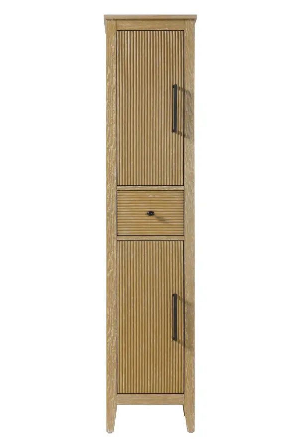 Dimensions
Length: 16"
Width: 18"
Height: 72"
Extension:
Depth:
Table Top Width: 16"
Specifications
Assembly Required: NO
Distressed Finish: NO
Finish (Color): Linen oak
Cabinet Material: MDF and Solid wood
Hardware Finish: Black
Harware Material: Aluminum alloy
Product Shape: Rectangle
Product Type: Bathroom Storage Cabinet
Product Warranty: 1 year limited
108
Wire Included: No
Wood Type: rubberwood
Shipment type: LTL
Drawers
Drawers Included: YES
Number of Drawers: 1
False Drawers: NO
Drawer Width: 11.25
Drawer Depth: 15.125
Drawer Height: 7.625
Drawer Handle Designs: knob
Shelves
Number of Shelves: 2
Shelf Width: 13.25
Cabinets
Number of Cabinets: 2
Cabinet Interior Width: 11.5
Cabinet Interior Depth: 17.32
Cabinet Interior Height: 26.875,27.125