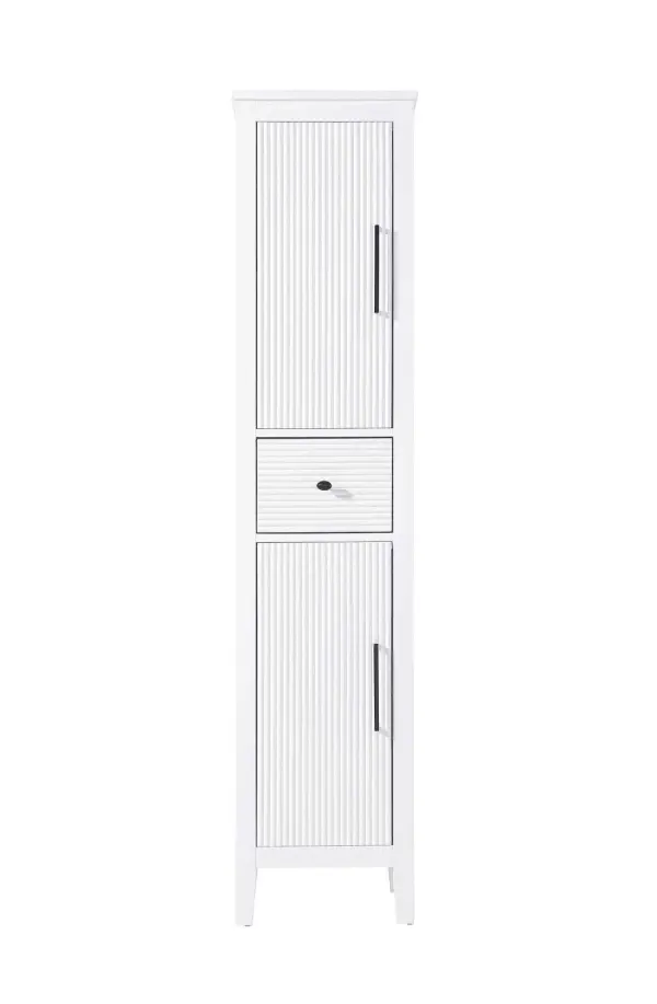 Dimensions
Length: 16"
Width: 18"
Height: 72"
Extension:
Depth:
Table Top Width: 16"
Specifications
Assembly Required: NO
Distressed Finish: NO
Finish (Color): White
Cabinet Material: MDF and Solid wood
Hardware Finish: Black
Harware Material: Aluminum alloy
Product Shape: Rectangle
Product Type: Bathroom Storage Cabinet
Product Warranty: 1 year limited
108
Wire Included: No
Wood Type: rubberwood
Shipment type: LTL
Drawers
Drawers Included: YES
Number of Drawers: 1
False Drawers: NO
Drawer Width: 11.25
Drawer Depth: 15.125
Drawer Height: 7.625
Drawer Handle Designs: knob
Shelves
Number of Shelves: 2
Shelf Width: 13.25
Cabinets
Number of Cabinets: 2
Cabinet Interior Width: 11.5
Cabinet Interior Depth: 17.32
Cabinet Interior Height: 26.875,27.125