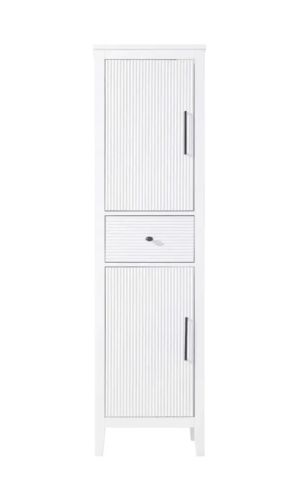 Dimensions
Length: 20"
Width: 18"
Height: 72"
Extension:
Depth:
Table Top Width: 20"
Specifications
Assembly Required: NO
Distressed Finish: NO
Finish (Color): White
Cabinet Material: MDF and Solid wood
Hardware Finish: Black
Harware Material: Aluminum alloy
Product Shape: Rectangle
Product Type: Bathroom Storage Cabinet
Product Warranty: 1 year limited
128
Wire Included: No
Wood Type: rubberwood
Shipment type: LTL
Drawers
Drawers Included: YES
Number of Drawers: 1
False Drawers: NO
Drawer Width: 15.375
Drawer Depth: 15.125
Drawer Height: 7.625
Drawer Handle Designs: knob
Shelves
Number of Shelves: 2
Shelf Width: 17.25
Cabinets
Number of Cabinets: 2
Cabinet Interior Width: 15.5
Cabinet Interior Depth: 17.32
Cabinet Interior Height: 26.875,27.125