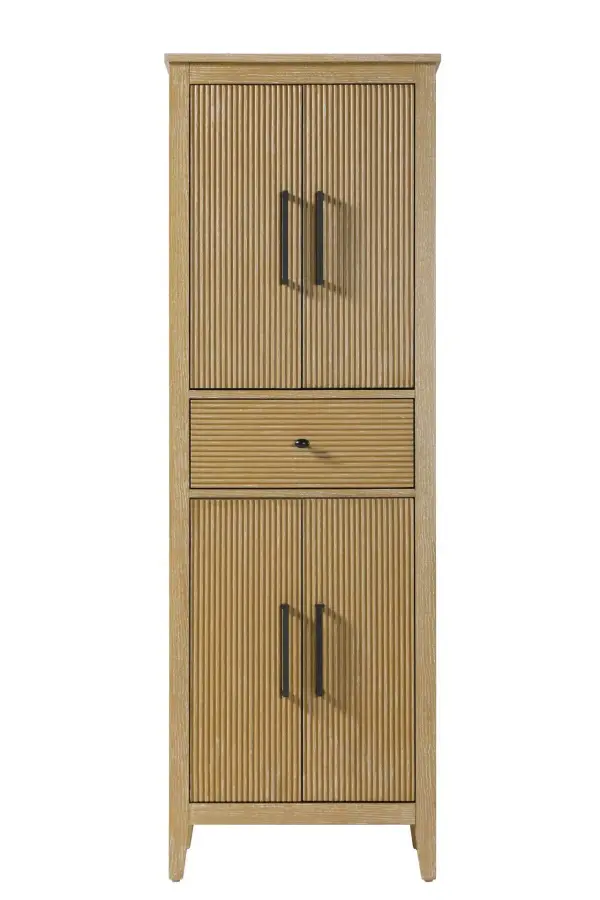 Dimensions
Length: 24"
Width: 18"
Height: 72"
Extension:
Depth:
Table Top Width: 24"
Specifications
Assembly Required: NO
Distressed Finish: NO
Finish (Color): Linen oak
Cabinet Material: MDF and Solid wood
Hardware Finish: Black
Harware Material: Aluminum alloy
Product Shape: Rectangle
Product Type: Bathroom Storage Cabinet
Product Warranty: 1 year limited
141
Wire Included: No
Wood Type: rubberwood
Shipment type: LTL
Drawers
Drawers Included: YES
Number of Drawers: 1
False Drawers: NO
Drawer Width: 19.375
Drawer Depth: 15.125
Drawer Height: 7.625
Drawer Handle Designs: knob
Shelves
Number of Shelves: 2
Shelf Width: 21.25
Cabinets
Number of Cabinets: 2
Cabinet Interior Width: 19.5
Cabinet Interior Depth: 17.32
Cabinet Interior Height: 26.875,27.125