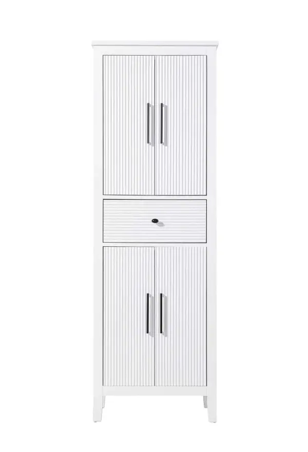 Dimensions
Length: 24"
Width: 18"
Height: 72"
Extension:
Depth:
Table Top Width: 24"
Specifications
Assembly Required: NO
Distressed Finish: NO
Finish (Color): White
Cabinet Material: MDF and Solid wood
Hardware Finish: Black
Harware Material: Aluminum alloy
Product Shape: Rectangle
Product Type: Bathroom Storage Cabinet
Product Warranty: 1 year limited
141
Wire Included: No
Wood Type: rubberwood
Shipment type: LTL
Drawers
Drawers Included: YES
Number of Drawers: 1
False Drawers: NO
Drawer Width: 19.375
Drawer Depth: 15.125
Drawer Height: 7.625
Drawer Handle Designs: knob
Shelves
Number of Shelves: 2
Shelf Width: 21.25
Cabinets
Number of Cabinets: 2
Cabinet Interior Width: 19.5
Cabinet Interior Depth: 17.32
Cabinet Interior Height: 26.875,27.125