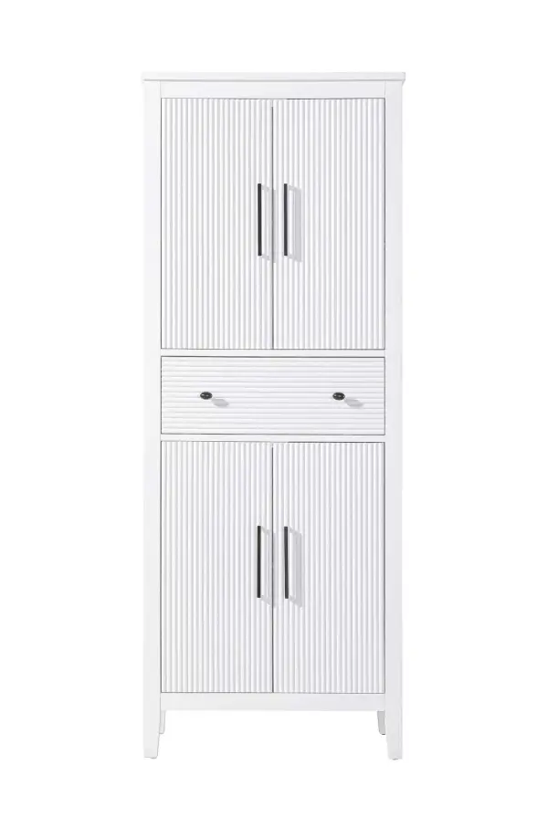 Dimensions
Length: 28"
Width: 18"
Height: 72"
Extension:
Depth:
Table Top Width: 28"
Specifications
Assembly Required: NO
Distressed Finish: NO
Finish (Color): White
Cabinet Material: MDF and Solid wood
Hardware Finish: Black
Harware Material: Aluminum alloy
Product Shape: Rectangle
Product Type: Bathroom Storage Cabinet
Product Warranty: 1 year limited
161
Wire Included: No
Wood Type: rubberwood
Shipment type: LTL
Drawers
Drawers Included: YES
Number of Drawers: 1
False Drawers: NO
Drawer Width: 23.25
Drawer Depth: 15.125
Drawer Height: 7.625
Drawer Handle Designs: knob
Shelves
Number of Shelves: 2
Shelf Width: 25.25
Cabinets
Number of Cabinets: 2
Cabinet Interior Width: 23.5
Cabinet Interior Depth: 17.32
Cabinet Interior Height: 26.875,27.125