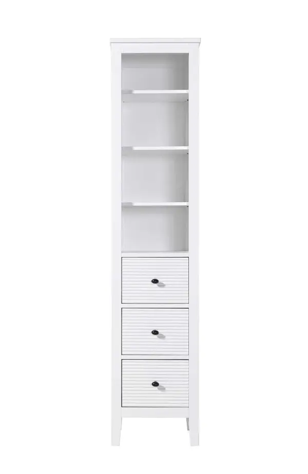 Dimensions
Length: 28"
Width: 18"
Height: 72"
Extension:
Depth:
Table Top Width: 16"
Specifications
Assembly Required: NO
Distressed Finish: NO
Finish (Color): White
Cabinet Material: MDF and Solid wood
Hardware Finish: Black
Harware Material: Aluminum alloy
Product Shape: Rectangle
Product Type: Bathroom Storage Cabinet
Product Warranty: 1 year limited
119
Wire Included: No
Wood Type: rubberwood
Shipment type: LTL
Drawers
Drawers Included: YES
Number of Drawers: 3
False Drawers: NO
Drawer Width: 11.25
Drawer Depth: 15.125
Drawer Height: 8.375
Drawer Handle Designs: knob
Shelves
Number of Shelves: 3
Shelf Width: 13.25
Cabinets
Number of Cabinets: 0
Cabinet Interior Width:
Cabinet Interior Depth:
Cabinet Interior Height: