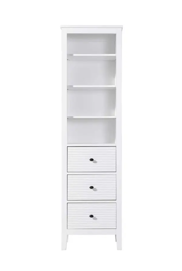 Dimensions
Length: 20"
Width: 18"
Height: 72"
Extension:
Depth:
Table Top Width: 20"
Specifications
Assembly Required: NO
Distressed Finish: NO
Finish (Color): White
Cabinet Material: MDF and Solid wood
Hardware Finish: Black
Harware Material: Aluminum alloy
Product Shape: Rectangle
Product Type: Bathroom Storage Cabinet
Product Warranty: 1 year limited
134
Wire Included: No
Wood Type: rubberwood
Shipment type: LTL
Drawers
Drawers Included: YES
Number of Drawers: 3
False Drawers: NO
Drawer Width: 15.375
Drawer Depth: 15.125
Drawer Height: 8.375
Drawer Handle Designs: knob
Shelves
Number of Shelves: 3
Shelf Width: 17.25
Cabinets
Number of Cabinets: 0
Cabinet Interior Width:
Cabinet Interior Depth:
Cabinet Interior Height: