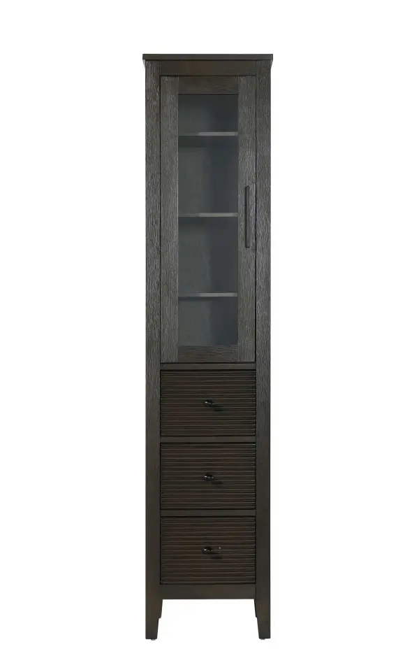 Dimensions
Length: 16"
Width: 18"
Height: 72"
Extension:
Depth:
Table Top Width: 16"
Specifications
Assembly Required: NO
Distressed Finish: NO
Finish (Color): Chocolate Oak
Cabinet Material: MDF and Solid wood and glass
Hardware Finish: Black
Harware Material: Aluminum alloy
Product Shape: Rectangle
Product Type: Bathroom Storage Cabinet
Product Warranty: 1 year limited
125
Wire Included: No
Wood Type: rubberwood
Shipment type: LTL
Drawers
Drawers Included: YES
Number of Drawers: 3
False Drawers: NO
Drawer Width: 11.25
Drawer Depth: 15.125
Drawer Height: 9.75
Drawer Handle Designs: knob
Shelves
Number of Shelves: 3
Shelf Width: 13.25
Cabinets
Number of Cabinets: 1
Cabinet Interior Width: 11.5
Cabinet Interior Depth: 17.32
Cabinet Interior Height: 31.375