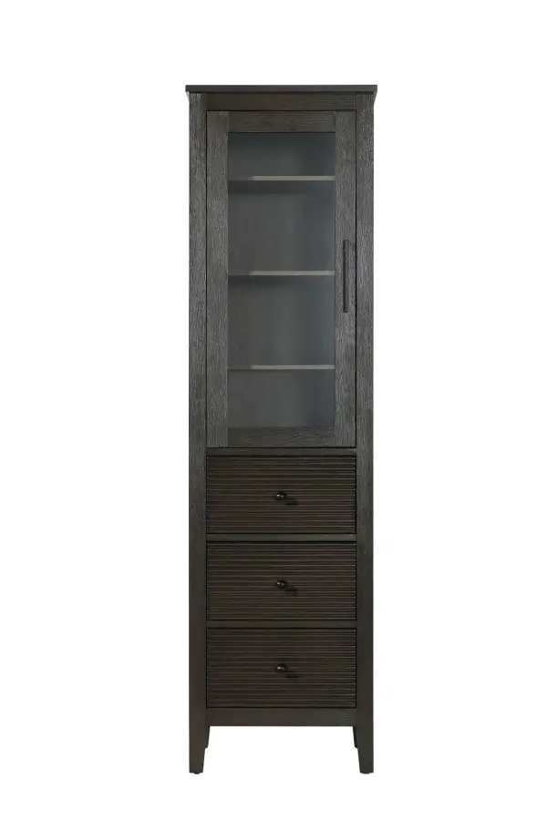 Dimensions
Length: 20"
Width: 18"
Height: 72"
Extension:
Depth:
Table Top Width: 20"
Specifications
Assembly Required: NO
Distressed Finish: NO
Finish (Color): Chocolate Oak
Cabinet Material: MDF and Solid wood and glass
Hardware Finish: Black
Harware Material: Aluminum alloy
Product Shape: Rectangle
Product Type: Bathroom Storage Cabinet
Product Warranty: 1 year limited
143
Wire Included: No
Wood Type: rubberwood
Shipment type: LTL
Drawers
Drawers Included: YES
Number of Drawers: 3
False Drawers: NO
Drawer Width: 15.375
Drawer Depth: 15.125
Drawer Height: 9.75
Drawer Handle Designs: knob
Shelves
Number of Shelves: 3
Shelf Width: 17.25
Cabinets
Number of Cabinets: 1
Cabinet Interior Width: 15.5
Cabinet Interior Depth: 17.32
Cabinet Interior Height: 31.375