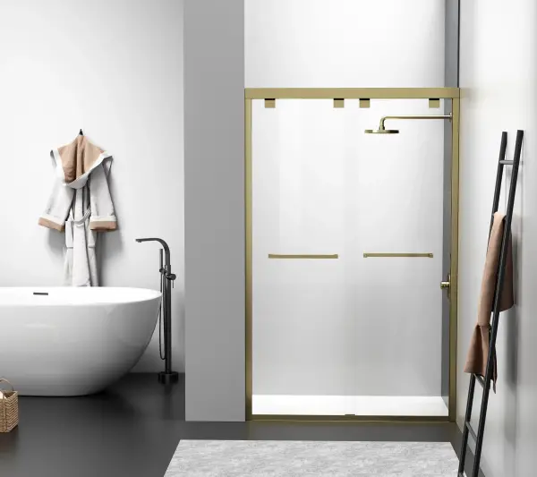 Installation Manual
Dimensions
Length: 48"
Width: 2"
Height: 76"
Specifications
Assembly Required: Yes
Distressed Finish: No
Finish (Color): Brushed Gold
Fixture Material: 8mm Tempered Glass and Metal
Hardware Finish: Brushed Gold
Harware Material: Aluminium, Stainless Steel
Product Shape: Rectangle
Product Type: Shower Door
Product Warranty: 1 year limited
Weight: 115
Wire Included: No
Shipment type: LTL
US Shipping Cost: $142.00