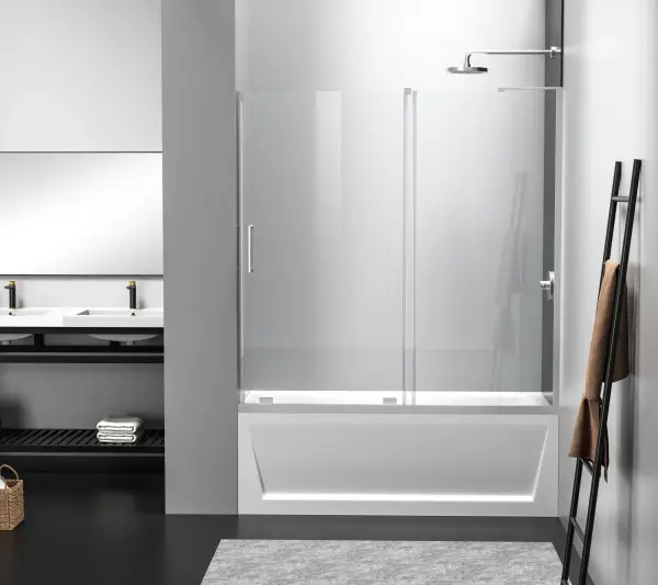 Transform your bathroom into a luxurious oasis with our stunning modern shower tub doors! Our doors are designed to offer both functionality and style, making your shower experience more enjoyable and comfortable. Crafted from high quality materials, our shower tub doors are not only durable but also easy to maintain, making them a practical and long lasting additional to any bathroom. We have four finishes available to choose from to help complement your bathroom décor and aesthetics. Frameless double sliding tub door with 56" - 60" width adjustment range, cut the rails to size. Full length shower door seal thresholds are included to prevent any leaks. Anti-jump mechanism included to ensure safe and smooth door operation. Collection: Devon Rooms: Bathroom Finish: Brushed Nickel Width: 2.00" Height: 60.00" Length: 60.00" Weight: 135.00 lb Material: Tempered Glass and Metal Country of Origin: China Manufacturer Warranty: 1 year limited