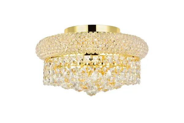 "Primo" means "first" in Italian, and Primo flush-mount fixtures are not only a top choice in elegant, dramatic lighting, they give you many choices in designs. Round and oblong frames in chrome or gold finishes are encircled at the top by a ring that's saturated in crystals. The body of the frame is covered with a profusion of crystals in an array of shapes, - forming layer after layer of shimmering brilliance. Collection: Primo Rooms: Dining room, Living room, Bedroom, Bathroom, Entry Way, Closet Finish: Gold Crystal: clear Notes: Royal Cut Crystal (Clear) Width: 12.00" Height: 6.00" Length: 12.00" Weight: 15.00 lb Wire: 11.81" Canopy: 9.87"x0.98" Number of Bulbs: 4 Maximum Wattage: 40.00 W Bulb Type: B10 Bulb Base: E12 Dimmable Voltage: 110.00 V Material: Steel Country of Origin: China Safety Listing: ETL Safety Rating: UL,ULC Manufacturer Warranty: 1 year limited