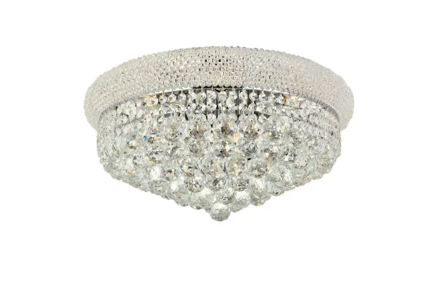 "Primo" means "first" in Italian, and Primo flush-mount fixtures are not only a top choice in elegant, dramatic lighting, they give you many choices in designs. Round and oblong frames in chrome or gold finishes are encircled at the top by a ring that's saturated in crystals. The body of the frame is covered with a profusion of crystals in an array of shapes, - forming layer after layer of shimmering brilliance. Collection: Primo Rooms: Dining room, Living room, Bedroom, Bathroom, Entry Way, Closet Finish: Chrome Crystal: clear Notes: Royal Cut Crystal (Clear) Width: 20.00" Height: 10.00" Length: 20.00" Weight: 39.00 lb Wire: 11.81" Canopy: 13.77"x0.98" Number of Bulbs: 10 Maximum Wattage: 40.00 W Bulb Type: B10 Bulb Base: E12 Dimmable Voltage: 110.00 V Material: Steel Country of Origin: China Safety Listing: ETL Safety Rating: UL,ULC Manufacturer Warranty: 1 year limited