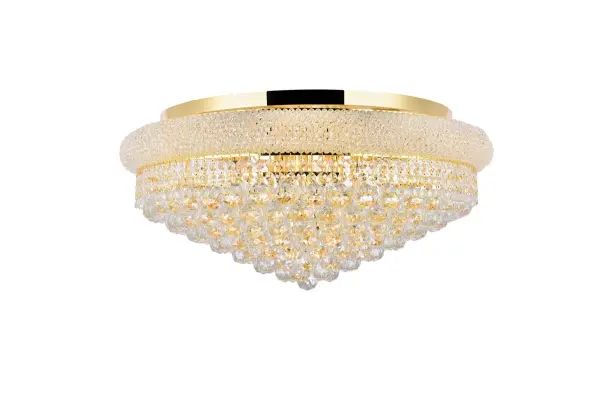 "Primo" means "first" in Italian, and Primo flush-mount fixtures are not only a top choice in elegant, dramatic lighting, they give you many choices in designs. Round and oblong frames in chrome or gold finishes are encircled at the top by a ring that's saturated in crystals. The body of the frame is covered with a profusion of crystals in an array of shapes, - forming layer after layer of shimmering brilliance. Collection: Primo Rooms: Dining room, Living room, Bedroom, Bathroom, Entry Way, Finish: Gold Crystal: clear Notes: Royal Cut Crystal (Clear) Width: 28.00" Height: 13.00" Length: 28.00" Weight: 77.00 lb Wire: 19.68" Canopy: 21.65"x0.98" Number of Bulbs: 15 Maximum Wattage: 40.00 W Bulb Type: B10 Bulb Base: E12 Dimmable Voltage: 110.00 V Material: Steel Country of Origin: China Safety Listing: ETL Safety Rating: UL,ULC Manufacturer Warranty: 1 year limited