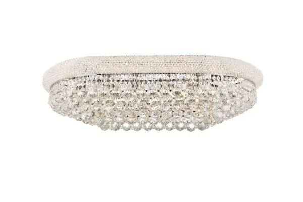 "Primo" means "first" in Italian, and Primo flush-mount fixtures are not only a top choice in elegant, dramatic lighting, they give you many choices in designs. Round and oblong frames in chrome or gold finishes are encircled at the top by a ring that's saturated in crystals. The body of the frame is covered with a profusion of crystals in an array of shapes, - forming layer after layer of shimmering brilliance. Collection: Primo Rooms: Dining room, Living room, Bedroom, Bathroom, Entry Way, Finish: Chrome Crystal: clear Notes: Royal Cut Crystal (Clear) Width: 20.00" Height: 12.00" Length: 36.00" Weight: 80.00 lb Wire: 11.81" Canopy: 14.01"x0.98"x33.46" Number of Bulbs: 18 Maximum Wattage: 40.00 W Bulb Type: B10 Bulb Base: E12 Dimmable Voltage: 110.00 V Material: Steel Country of Origin: China Safety Listing: ETL Safety Rating: UL,ULC Manufacturer Warranty: 1 year limited