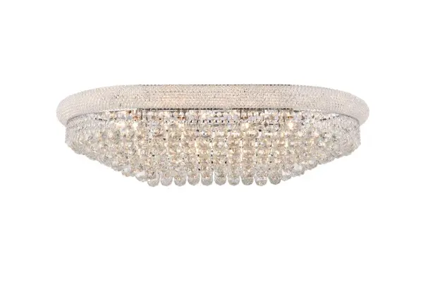 "Primo" means "first" in Italian, and Primo flush-mount fixtures are not only a top choice in elegant, dramatic lighting, they give you many choices in designs. Round and oblong frames in chrome or gold finishes are encircled at the top by a ring that's saturated in crystals. The body of the frame is covered with a profusion of crystals in an array of shapes, - forming layer after layer of shimmering brilliance. Collection: Primo Rooms: Dining room, Living room, Bedroom, Bathroom, Entry Way, Finish: Chrome Crystal: clear Notes: Royal Cut Crystal (Clear) Width: 24.00" Height: 12.00" Length: 40.00" Weight: 97.00 lb Wire: 19.68" Canopy: 17.71"x0.98"x33.46" Number of Bulbs: 24 Maximum Wattage: 40.00 W Bulb Type: B10 Bulb Base: E12 Dimmable Voltage: 110.00 V Material: Steel Country of Origin: China Safety Listing: ETL Safety Rating: UL,ULC Manufacturer Warranty: 1 year limited